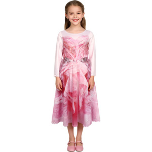 Vestido de princesa rosa de gasa con cuello redondo y manga larga para disfraz de fiesta infantil - Product Image 2