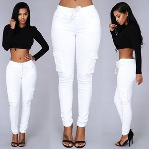 Pantalones <span class=keywords><strong>Cargo</strong></span> de Legging con Bolsillos a la Moda para <span class=keywords><strong>Mujer</strong></span> con Cordón Ajustable Casual de Cintura Alta Tallas Grandes - Product Image 2