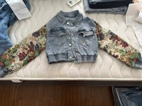 Mode Streetwear Automne Hiver Ensemble Deux Pièces Jean Coordonné avec Veste en Jean et Pantalon, Patchwork Floral pour Femme