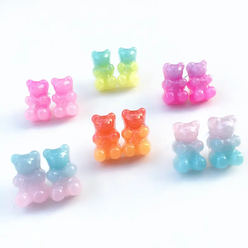 New Design Girls Cute Jelly Bear Jewelry Accessories Ombre Sweet Gummy Bear Stud Earring For Kids
