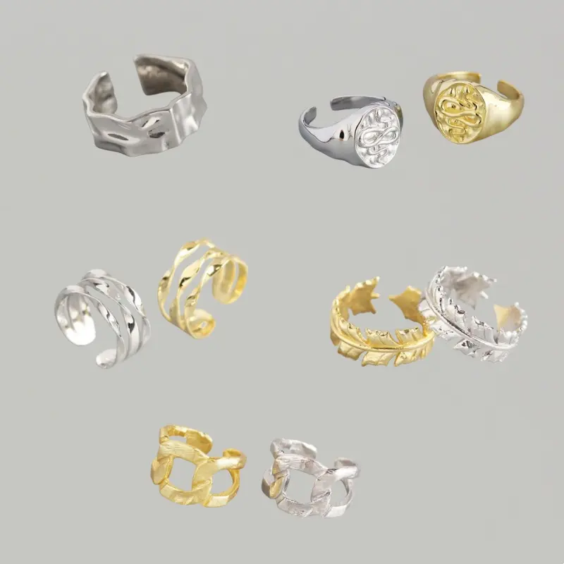 Nieuwe 925 Sterling Zilveren Bladopening Verstelbare Ring Gedraaid Brede Ringen Vrouwen Cubaanse Ketting Slang Drie-Gelaagde Gedraaide Ringen