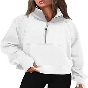 Femmes demi fermeture éclair court pull sweat polaire quart fermeture éclair à capuche vêtements d'hiver pull pouce trou décontracté tissé - Product Image 1