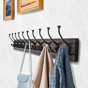 Porte-manteau mural avec 10 crochets décoratifs, 34'' de long, couleur <span class=keywords><strong>bois</strong></span> vieilli, tringle rustique pour entrée - Product Image 3