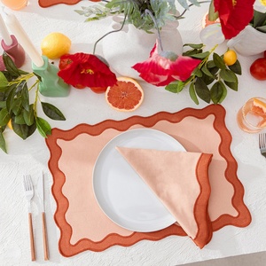 Embroidered Letters Scalloped Placemat <b>Linen</b> Napkins Scalloped Wild Edge Pure <b>Linen</b> Napkin <b>Cloth</b> for Hotel Dining <b>Table</b> - Product Image 4