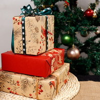 Papier kraft de Noël de haute qualité, en gros, enduit, jetable, 80g, 43*300cm, rouleau d'emballage cadeau personnalisé