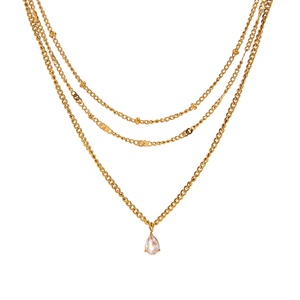 Collier multicouche en forme de goutte d'eau avec diamants blancs, plaqué or 18 carats, en acier inoxydable, fabriqué par un fabricant de colliers - Product Image 1