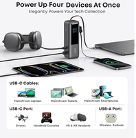 Banque d'alimentation portable pour ordinateur portable 25000 mAh 165 W avec éclairage extérieur, câbles USB-C rétractables doubles intégrés, chargeur rapide à affichage numérique