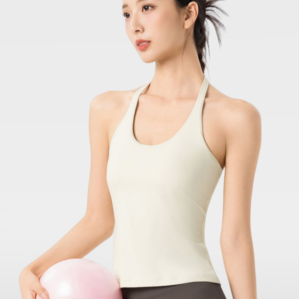 Wholesale Custom Logo Sexy Halter Neck Yoga Tank Top Integrated 3D Padded Cloud-Feel Gym Vest OEM ODM One-Stop Supply Service