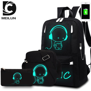 proveedores OEM moda mochila traje de tres piezas luminosa de la escuela mochila con USB Charing <span class=keywords><strong>Cross</strong></span> puerto - Product Image 1