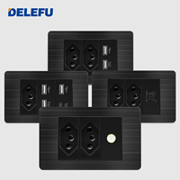 DELEFU Enchufe USB de Acero Inoxidable Negro Duradero Tipo 10A/20A Modelo Brasileño 118 con Carga Rápida Tipo-C de 20W
