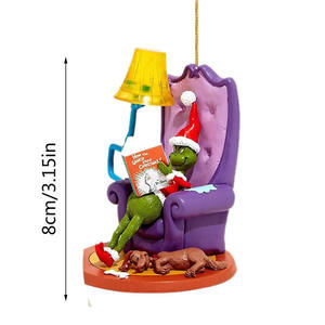 Adorno de árbol de Navidad, colgante acrílico, divertido <span class=keywords><strong>Grinch</strong></span> verde, decoración navideña para el hogar, regalo para fiestas, venta al por mayor - Product Image 1