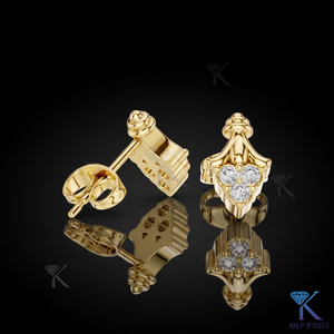 Lab Grown Diamond Vintage Shield <b>Stud</b> Earrings 14K 18K Solid Gold 3 Stone Cluster Women's Jewelry Wedding Party Bridal - Product Image 2