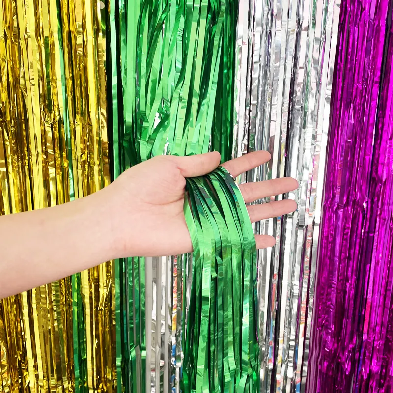 Wholesale 1*2m foil party curtain for birthday party decoration rain silk multicolor tassel cortinas metalicas party supplies