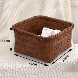 Caja de almacenamiento de ratán, cesta rectangular hecha a mano de 24x22x14cm para organizador de juguetes - Product Image 1
