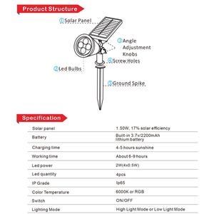 4 projecteurs solaires LED RGB à changement de couleur automatique, étanches, pour jardin, extérieur, paysage - Product Image 4