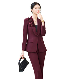 French Plus Size Red Suit Set For Women 2026 New Style High End Floral Jacket Flared Pants Two Piece Set Work Spring Casual - Product Image 5