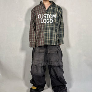 Abbigliamento da uomo all'ingrosso con bottone Plus Size camicie a quadri 100% cotone a manica <span class=keywords><strong>lunga</strong></span> Patchwork camicie di <span class=keywords><strong>flanella</strong></span> - Product Image 1