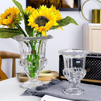 Vente en gros, vase à fleurs en verre gaufré, centre de table pour banquet de mariage, décoration, petit gobelet en cristal transparent, porte-fleurs