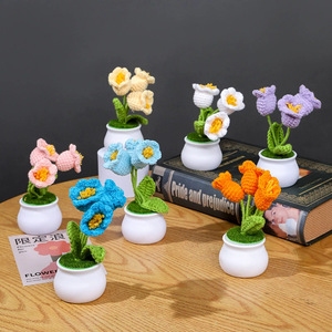 Mini-bouquets de fleurs en laine tissés à la main, faits main, pour décoration de maison et de bureau, fleurs artificielles prêtes à poser. - Product Image 3