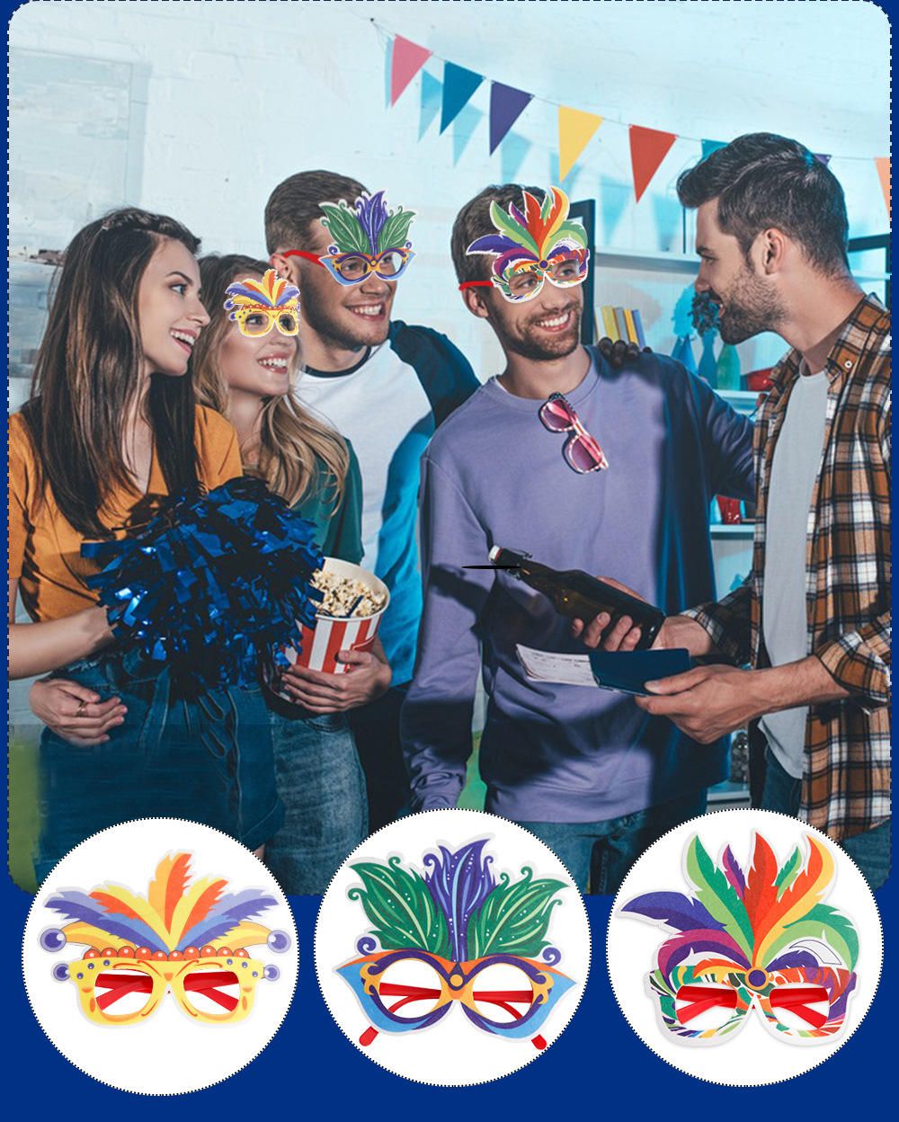 YOLAN Flower Shape Carnival Glasses Halloween Christmas Holiday Decoration Makeup Ball Dress Party Supplies Colorful Feather