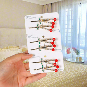 Pinza para el pelo de cereza con diamantes de imitación de 10 cm, pinza de punta para uso diario, accesorio para el cabello - Product Image 1