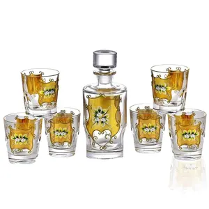 N23 Luxury Real Gold Enamel Decanter Bottle Wine Glass Set Classic Design for Whiskey Tequila Brandy Made of Crystal Glass