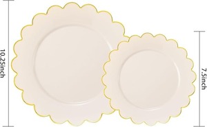 Juego de Vajilla de Plástico Dorado con Borde Festoneado, Incluye Platos para Cena y Postre, Desechables, a Prueba de Fugas, para Bodas y Fiestas - Product Image 3