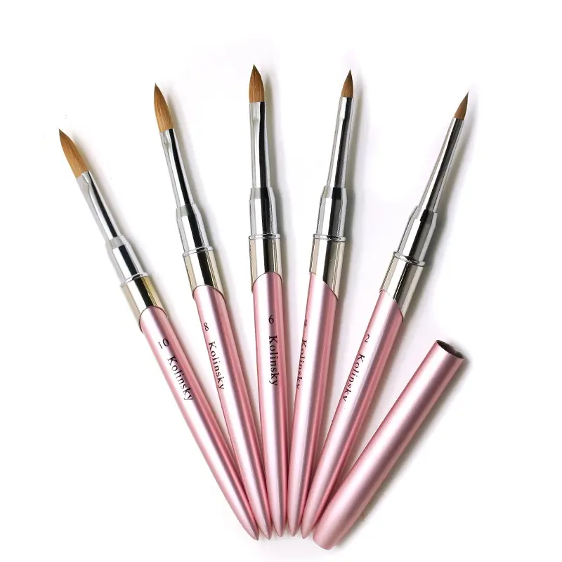 top quality metal handle pink kolinsky acrylic nail brushes nail gel brush set