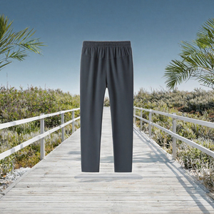 Unisex Lightweight 100% Cotton Casual Breathable Stretch Drawstring Mid Waist Flat Front Worsted <b>Trousers</b> for Summer - Product Image 3