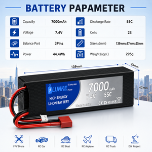 Lipo-batterij 2S 7.4V 7000mAh 55C Harde koffer Deans EC5 connector voor RC auto, vliegtuig, FPV, vrachtwagen, SCX10 102535 - Product Image 3