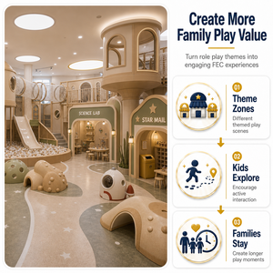 Equipo de juegos infantiles comerciales para interiores, casa de juegos con diseño de estación de bomberos, zona de juego de rol con mercado y <span class=keywords><strong>gasolinera</strong></span> para niños en FEC. - Product Image 3