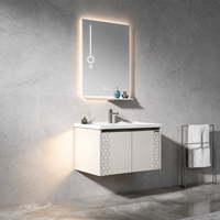 Meuble-lavabo carré moderne et élégant de style industriel en acier inoxydable 304 avec dessus en marbre et lavabo en céramique