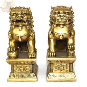 Statua di Leone Cinese Fu Dog in Ottone Fuso, Decorazione da Esterno in Metallo, Statua di Cane Foo in Bronzo per Feng Shui - Product Image 5
