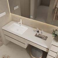 Ensemble de meubles de salle de bain modernes en MDF flottant avec miroir LED, lavabo en céramique et armoires murales de rangement