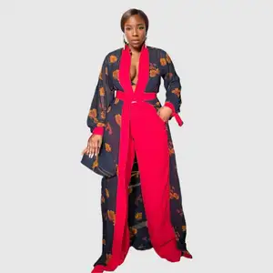 C0505TA18 African Popular Casual Floral Print Robes Wide Leg Pants 2-piece Set Sehe Fashion