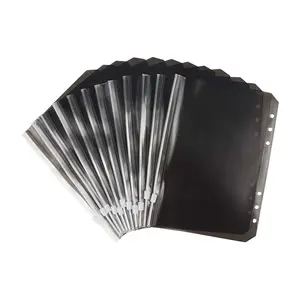 Black 6 Hole Translucent Folder PVC Cash Budget Binder Envelopes Zipper Pouches Pockets A5 Binder Pockets Folder
