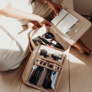 Neceser de viaje personalizado de Pu suave neceser de mujer neceser de lujo transparente para maquillaje con espejo - Product Image 1