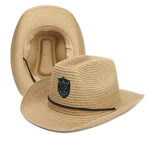 便宜的可调节抽绳装饰纸稻草弯曲的边缘孩子牛仔帽