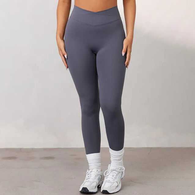 OEM No See Through Tummy Control Cycling Workout Yoga Pants High Waist Crossover Leggings