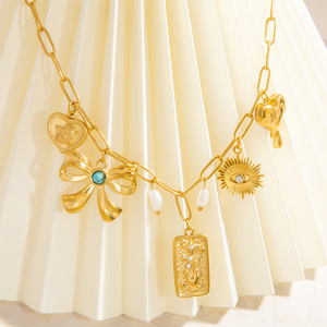 European Style Gold Plated Necklace With Heart Bowknot Eye Pendant Charms For Women Gift Jewelry Clavicle <b>Chain</b> Fashion - Product Image 2