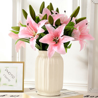 Hochwertige Realistische Mini-Lilien Künstliche Blumen Weiches PVC 3-Köpfiger Strauß Handgebunden für Hochzeit Valentinstag Abschlussfeier Outdoor
