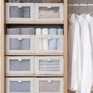 Clothing Organizer <b>Storage</b> <b>Box</b> Rectangle Foldable Cotton Linen Visible Mesh No Compartment For Wardrobe <b>Drawer</b> Use - Product Image 3