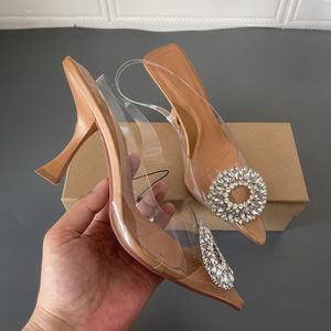 Chaussures à talon transparent, mules transparentes à talon crayon avec perles pour femmes - Product Image 2