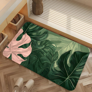 Alfombra de Baño de Diatomita con Diseño de Hoja de Monstera Verde Tropical, Antideslizante y de Secado Rápido Adecuado para Entrada, Baño, Cocina - Product Image 1