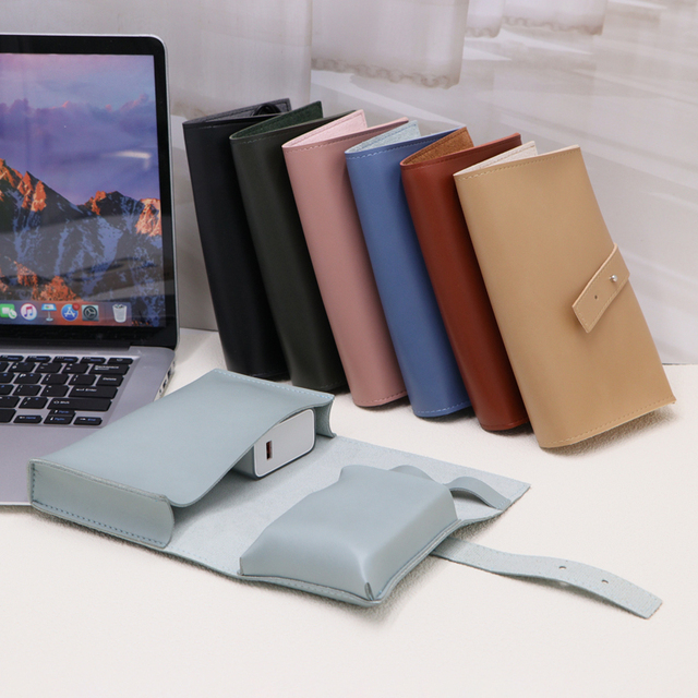 Hot-selling PU Leather Data Cable Roll Bag Versatile USB Cable Pouch Vintage Charge Cord Organizer Bag for Electronic Products