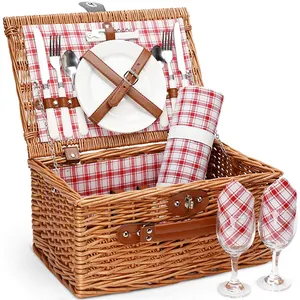 Kingwillow 2021 Hot Sell Luxury Food Rattan Plastic Customized Holiday Gift Hamper Cane Picnic Woven Basket