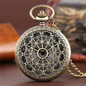 Orologio da Tasca Vintage in Rame Anticato con Catena, Design Inciso a Ragnatela, Stile Commemorativo Nostalgico - Product Image 4
