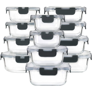 24 Piece Glass Food Storage Containers with Lids Airtight Glass Lunch Bento Boxes(12 lids & 12 Containers)-Grey