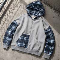 Fabricants de vêtements – Nouveaux sweats à capuche oversize et amples en tissu scuba, avec patchwork à carreaux et blocs de couleur, zippés, pour hommes