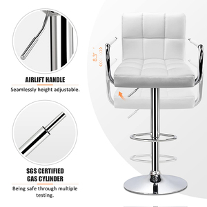 Tabourets <span class=keywords><strong>de</strong></span> bar modernes carrés en cuir PU <span class=keywords><strong>avec</strong></span> <span class=keywords><strong>dossier</strong></span> <span class=keywords><strong>pivotant</strong></span> réglable en hauteur <span class=keywords><strong>avec</strong></span> accoudoirs - Product Image 4